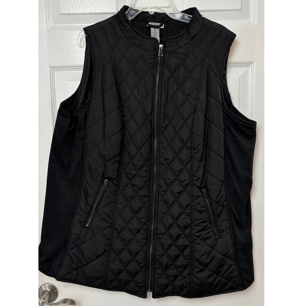 Catherines Women Black Quilted Zip Up Vest Mock Neck Sleeveless Jacket 1X